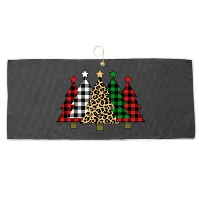 Christmas Trees Buffalo Plaid & Leopard Design Large Microfiber Waffle Golf Towel