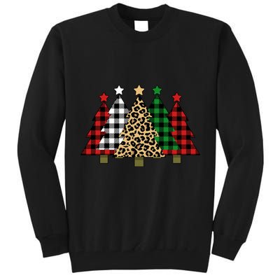 Christmas Trees Buffalo Plaid & Leopard Design Tall Sweatshirt