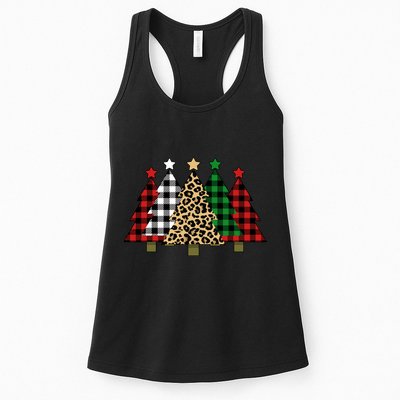 Christmas Trees Buffalo Plaid & Leopard Design Womens Tank Top