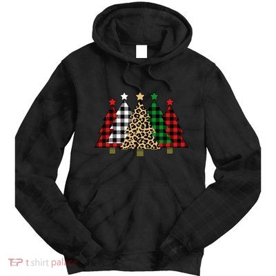 Christmas Trees Buffalo Plaid & Leopard Design Tie Dye Hoodie