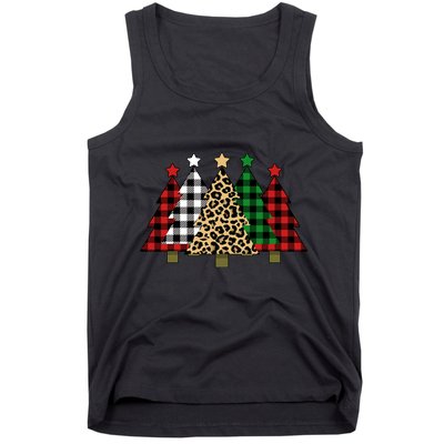 Christmas Trees Buffalo Plaid & Leopard Design Tank Top