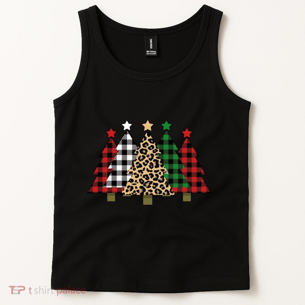Christmas Trees Buffalo Plaid & Leopard Design Tank Top