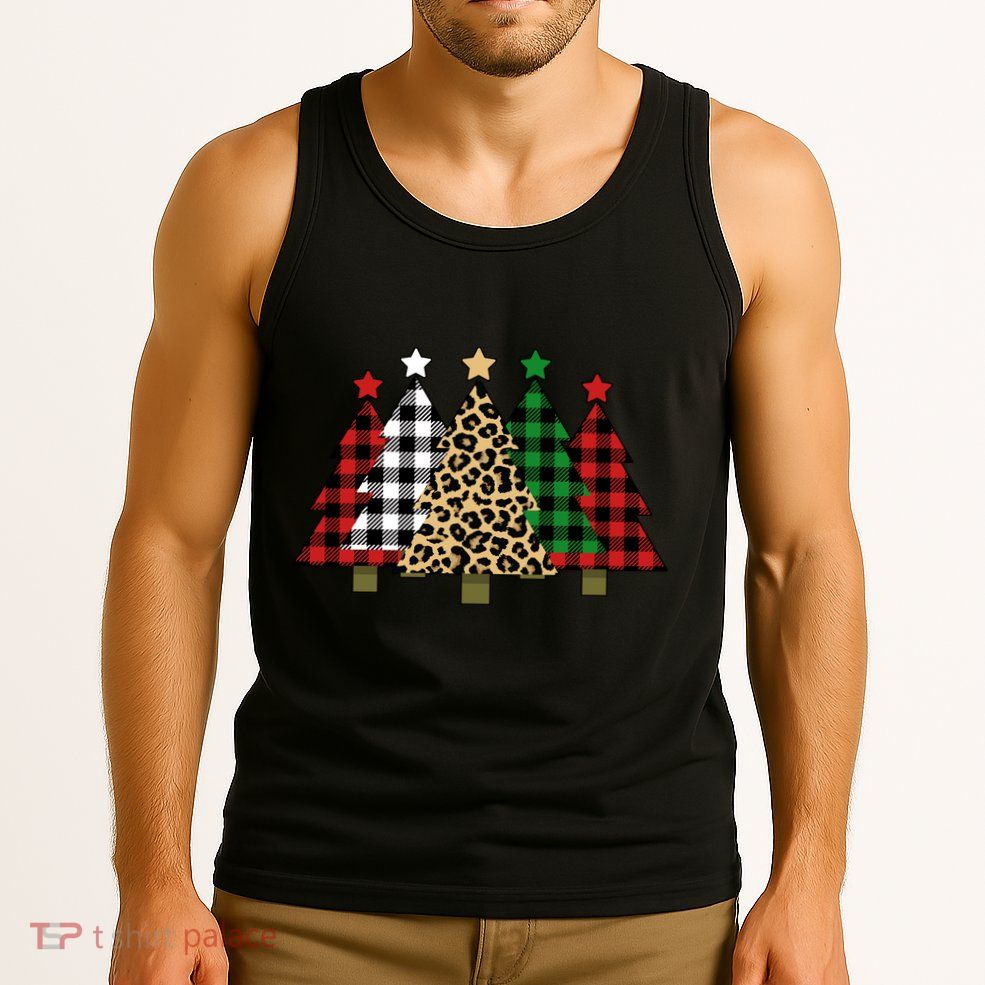 Christmas Trees Buffalo Plaid & Leopard Design Tank Top