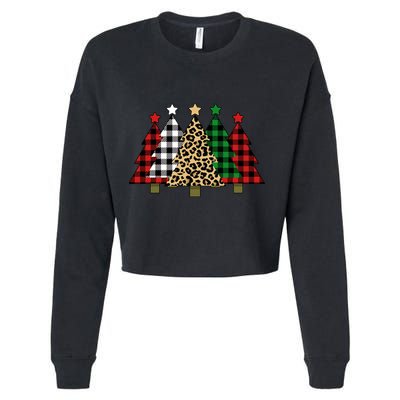 Christmas Trees Buffalo Plaid & Leopard Design Cropped Pullover Crew