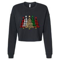Christmas Trees Buffalo Plaid & Leopard Design Cropped Pullover Crew