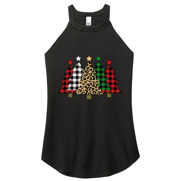 Christmas Trees Buffalo Plaid & Leopard Design Women's Perfect Tri Rocker Tank