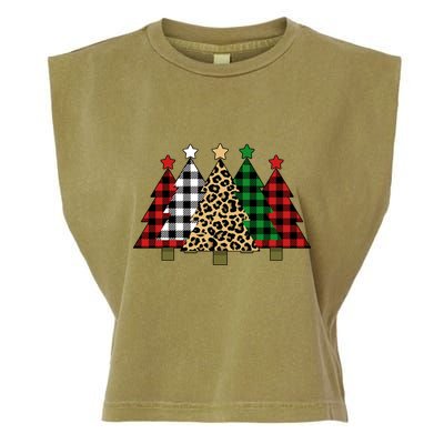 Christmas Trees Buffalo Plaid & Leopard Design Garment-Dyed Women's Muscle Tee