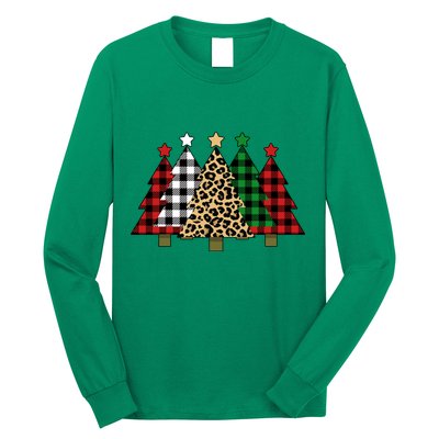 Christmas Trees Buffalo Plaid & Leopard Design Long Sleeve Shirt