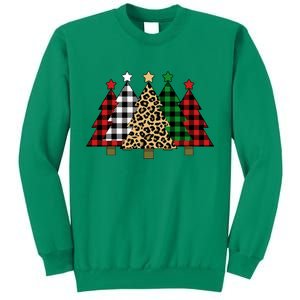 Christmas Trees Buffalo Plaid & Leopard Design Sweatshirt