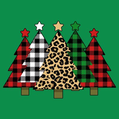 Christmas Trees Buffalo Plaid & Leopard Design T-Shirt