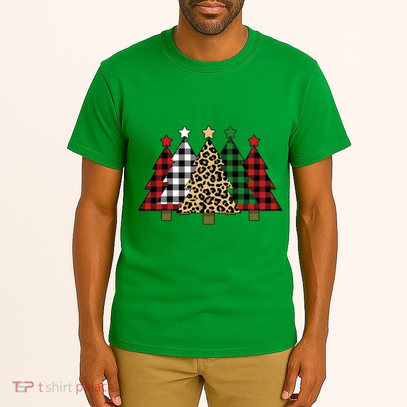 Christmas Trees Buffalo Plaid & Leopard Design Tall T-Shirt