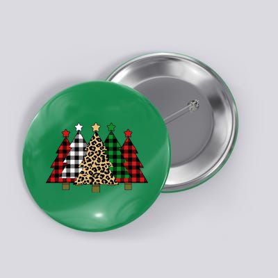 Christmas Trees Buffalo Plaid & Leopard Design Button