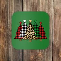 Christmas Trees Buffalo Plaid & Leopard Design Coaster