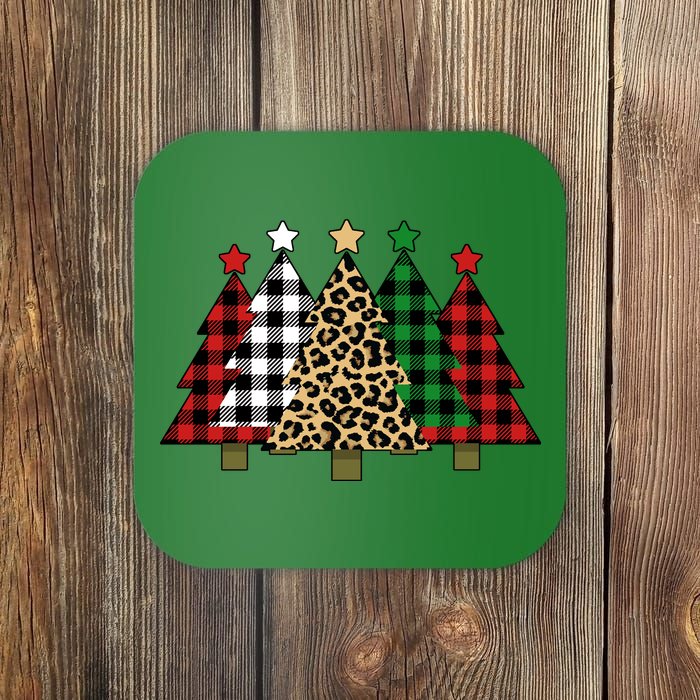 Christmas Trees Buffalo Plaid & Leopard Design Coaster