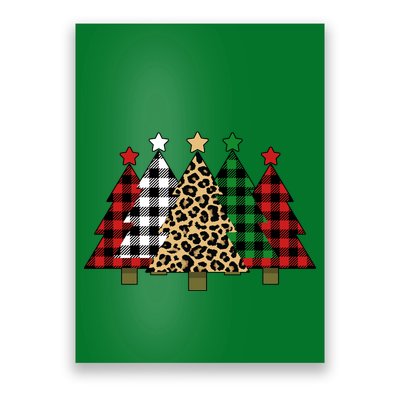 Christmas Trees Buffalo Plaid & Leopard Design Poster
