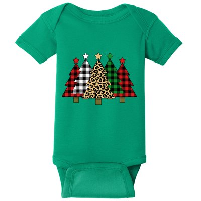 Christmas Trees Buffalo Plaid & Leopard Design Baby Bodysuit