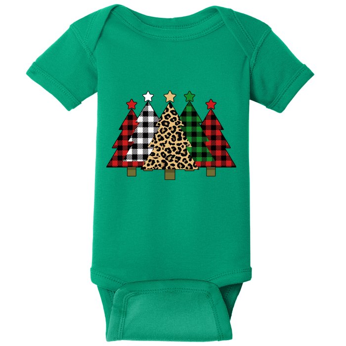 Christmas Trees Buffalo Plaid & Leopard Design Baby Bodysuit