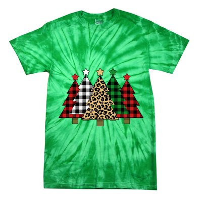 Christmas Trees Buffalo Plaid & Leopard Design Tie-Dye T-Shirt