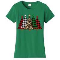 Christmas Trees Buffalo Plaid & Leopard Design Women's T-Shirt