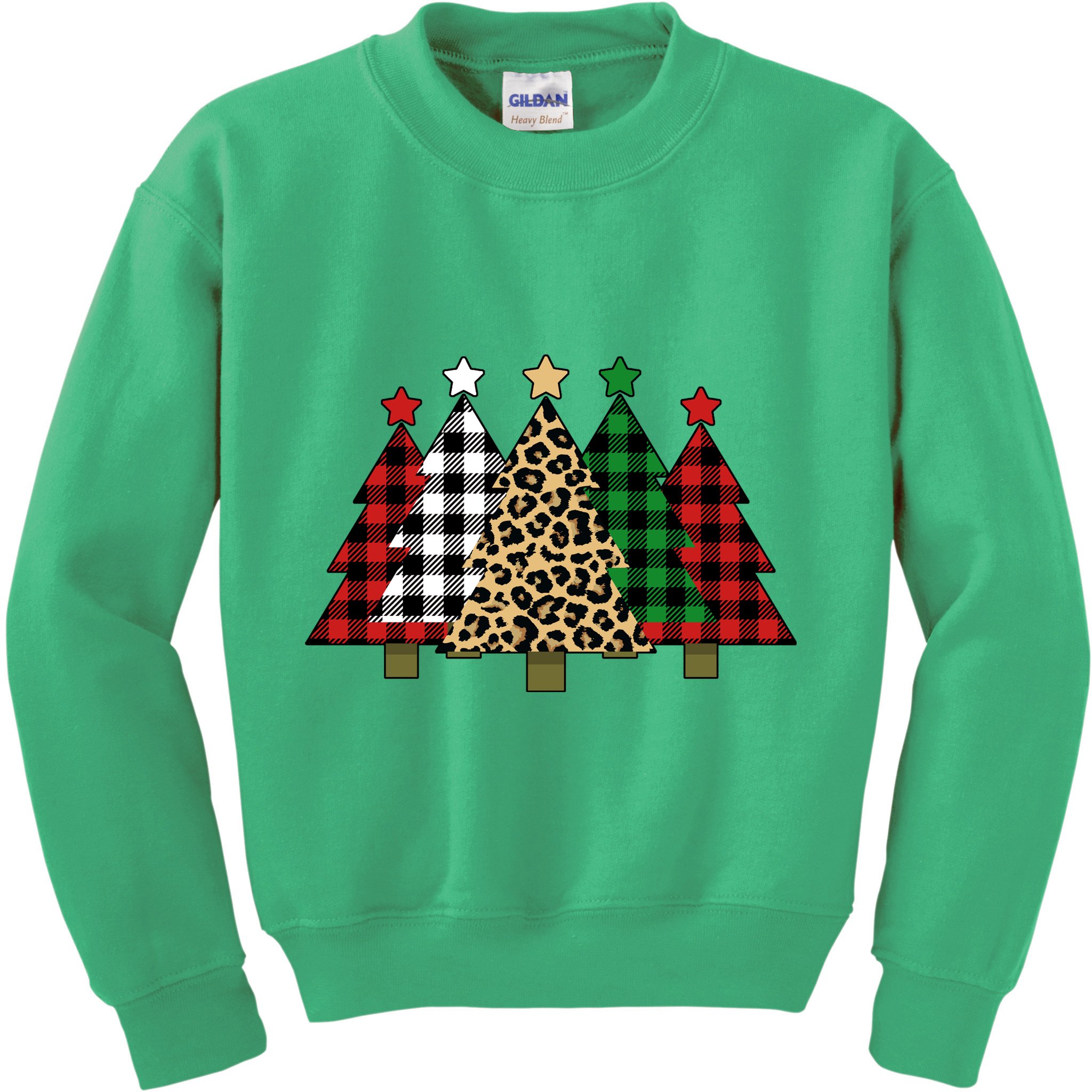 Christmas Trees Buffalo Plaid & Leopard Design Kids Sweatshirt