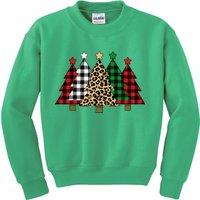 Christmas Trees Buffalo Plaid & Leopard Design Kids Sweatshirt