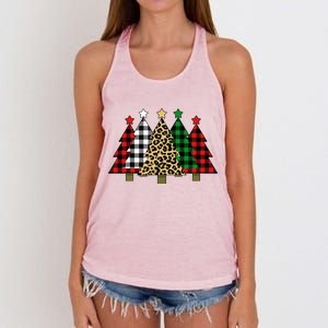 Christmas Trees Buffalo Plaid & Leopard Design Women's Knotted Racerback Tank