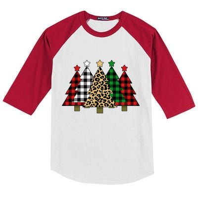 Christmas Trees Buffalo Plaid & Leopard Design Kids Colorblock Raglan Jersey