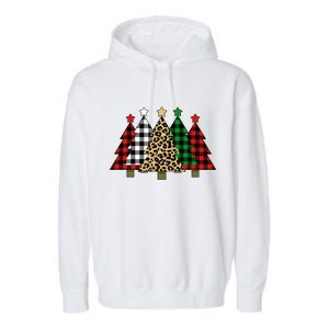 Christmas Trees Buffalo Plaid & Leopard Design Garment-Dyed Fleece Hoodie