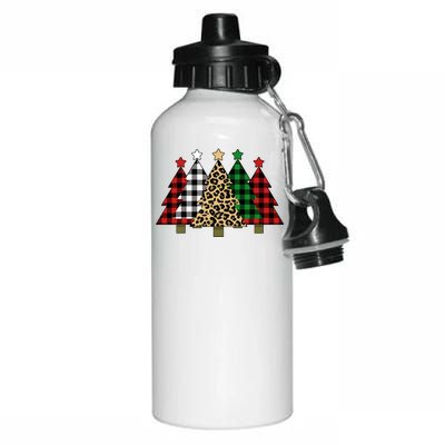 Christmas Trees Buffalo Plaid & Leopard Design Aluminum Water Bottle