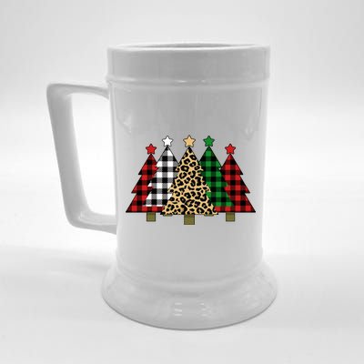 Christmas Trees Buffalo Plaid & Leopard Design Beer Stein