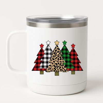 Christmas Trees Buffalo Plaid & Leopard Design 12 oz Stainless Steel Tumbler Cup