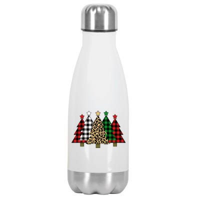 Christmas Trees Buffalo Plaid & Leopard Design Stainless Steel Insulated Water Bottle