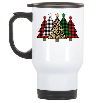 Christmas Trees Buffalo Plaid & Leopard Design Stainless Steel Travel Mug