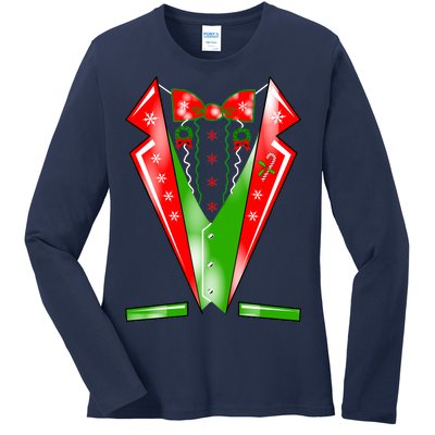 Christmas Tux Tuxedo Ladies Long Sleeve Shirt