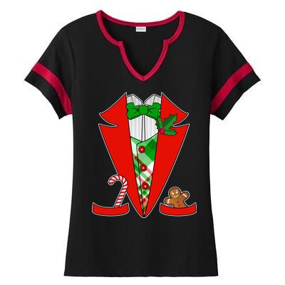 Christmas Tuxedo Costume Top Ladies Halftime Notch Neck Tee