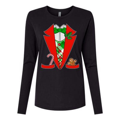 Christmas Tuxedo Costume Top Womens Cotton Relaxed Long Sleeve T-Shirt