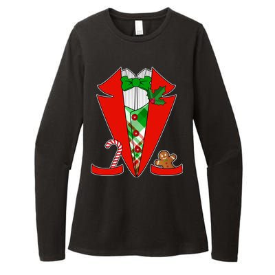 Christmas Tuxedo Costume Top Womens CVC Long Sleeve Shirt