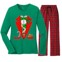 Christmas Tuxedo Costume Top Women's Long Sleeve Flannel Pajama Set 