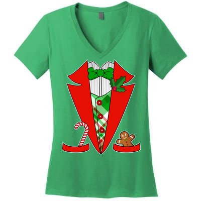 Christmas Tuxedo Costume Top Women's V-Neck T-Shirt