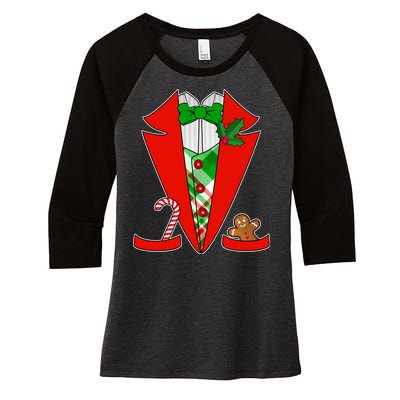 Christmas Tuxedo Costume Top Women's Tri-Blend 3/4-Sleeve Raglan Shirt