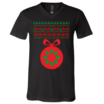 Christmas Ugly Sweater Pregnancy Ornament  V-Neck T-Shirt