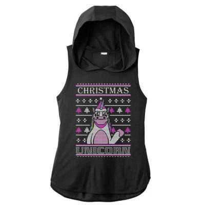 Christmas Unicorn Ugly Sweater Ladies PosiCharge Tri-Blend Wicking Draft Hoodie Tank