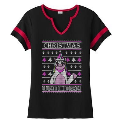 Christmas Unicorn Ugly Sweater Ladies Halftime Notch Neck Tee