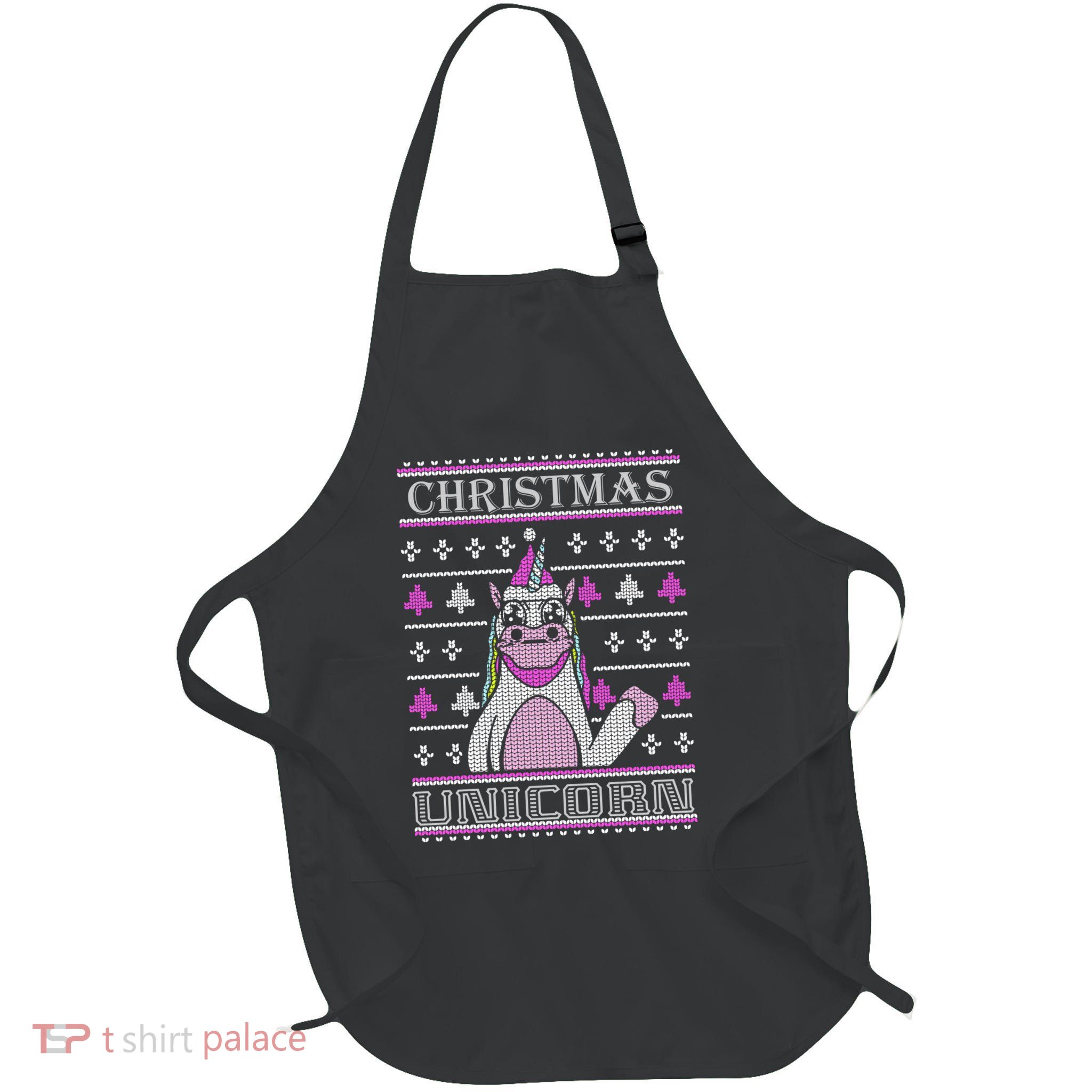 Christmas Unicorn Ugly Sweater Full-Length Apron With Pockets