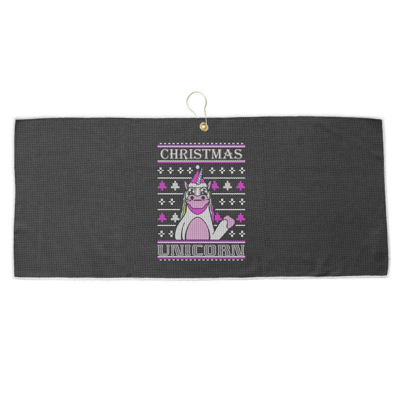 Christmas Unicorn Ugly Sweater Large Microfiber Waffle Golf Towel