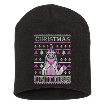 Christmas Unicorn Ugly Sweater Short Acrylic Beanie
