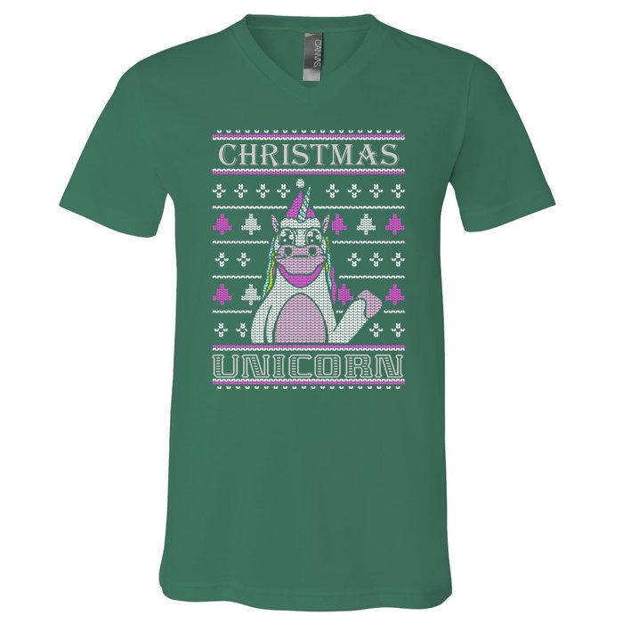 Christmas Unicorn Ugly Sweater V-Neck T-Shirt