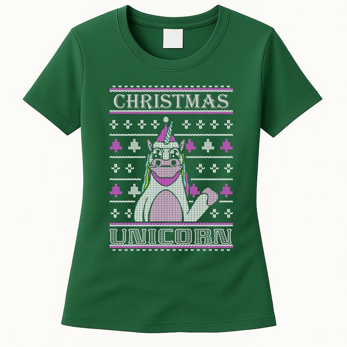 Christmas Unicorn Ugly Sweater Womens T-Shirt