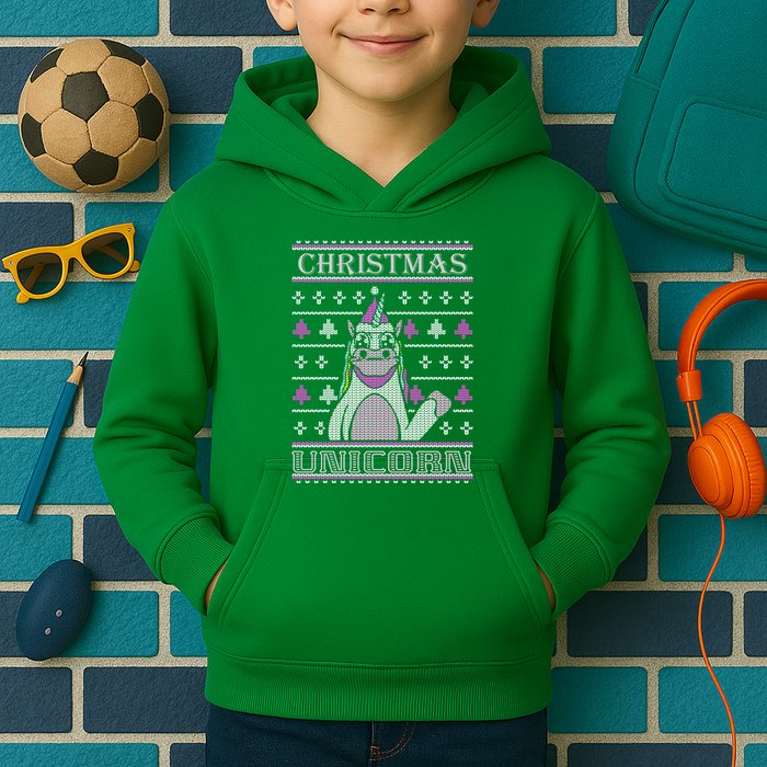 Christmas Unicorn Ugly Sweater Kids Hoodie