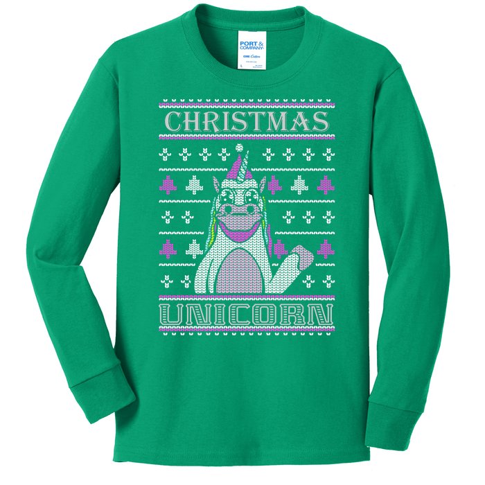 Christmas Unicorn Ugly Sweater Kids Long Sleeve Shirt